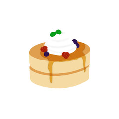 Soufflé pancake with berries,whip cream. Hand drawn. Cartoon style.