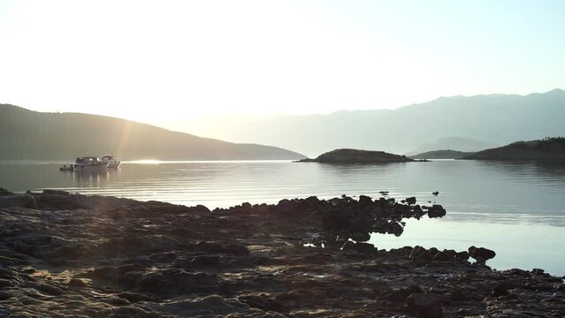 Beach mood in the morning on the island of Rab in Croatia near Lopar.
