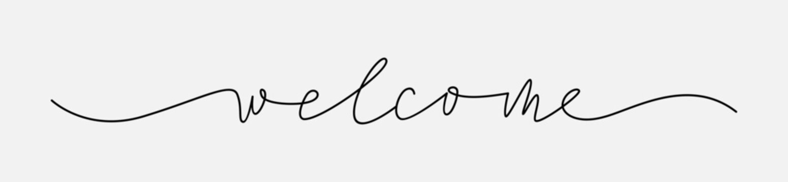 Continuous one line drawing of welcome , Vector icon isolated on white 