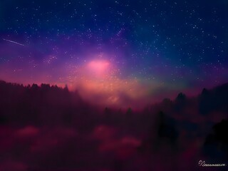 Colorful Cosmic Background with Light, Shining Stars, Stardust and Nebula. Photo for artwork, party...