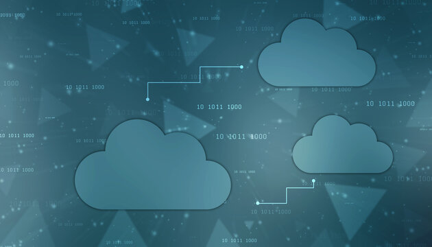 2d illustration of Cloud computing, Digital Cloud computing Concept background. Cyber technology, internet data storage, database and data server concept