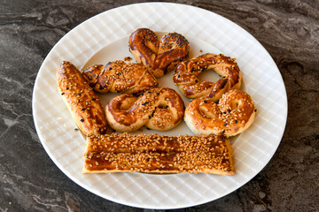 Turkish homemade sweet and savory cookies .Tatli tuzlu kurabiye. Karisik kuru pasta .