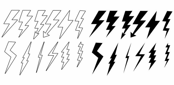 Thunderbolts icon set isolated on black background