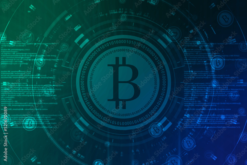 Poster global abstract bitcoin crypto currency blockchain technology world map background illustration