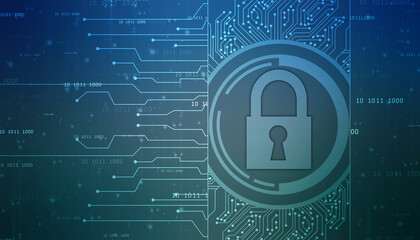 Digital Padlock on abstract technology background, Technology security concept. Modern safety digital background. Protection system, Cyber Security and safety information, personal data concept