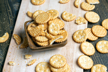 round wheat cookies with salt on the table