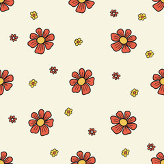 Retro Style Seamless Pattern Design with Flowers. Vector illustration.