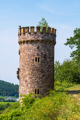 View towards the Ajax Tower near Neu Bamberg/Germany in Rheinhessen surrounded by vineyards