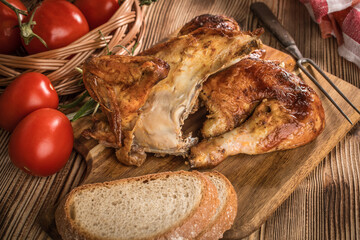 Pieces of roasted chicken.