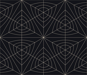 Geometric Intricate Outline Grid Mystical Seamless Pattern Vector Abstract Background. Bizarre Magic Witchcraft Linear Web Structure Repetitive Black White Back. Line Art Ornament Graphic Illustration