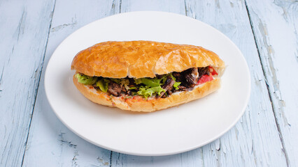 Beef doner kebab in plate top view isolated