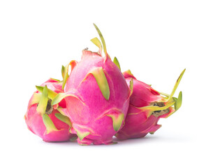 Three beautiful fresh red dragon fruits isolated on white background with clipping path