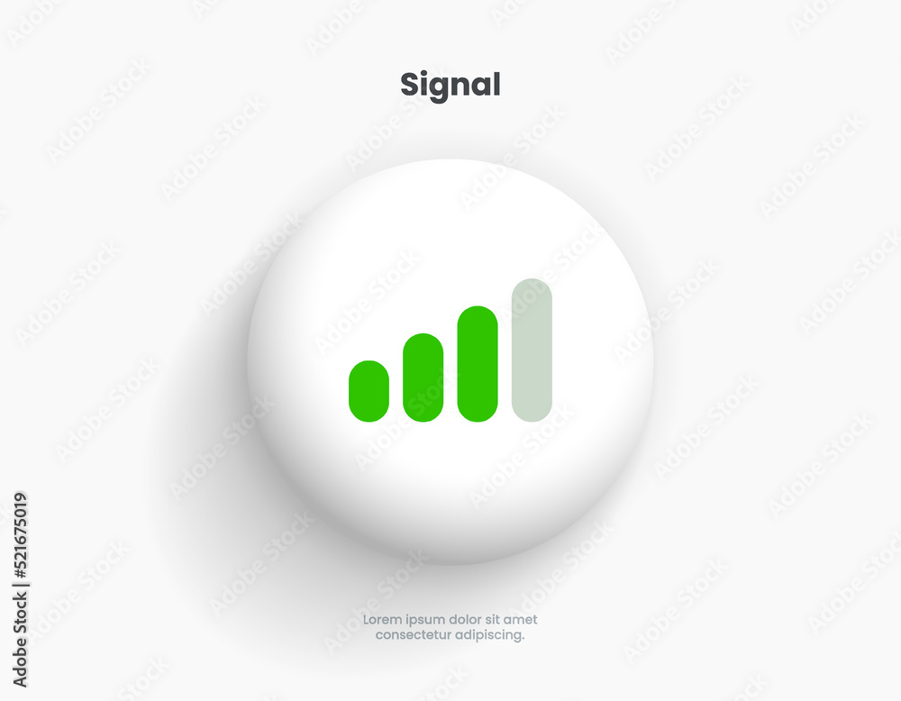 Poster 3d mobile phone interface icon. connection and signal bar symbol for mobile app, ui, operation syste