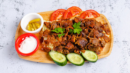 Turkish beef portion doner kebab top view 
