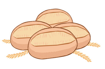 Four Brazilian breads and four branches of wheat. Vector illustration isolated on white background.