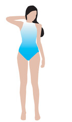  Young girl wearing blue bodysuit. Vector illustration isolated on white background.