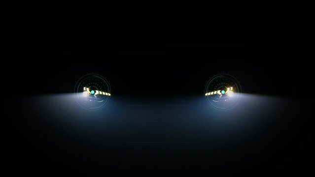 Car headlight blinking in Dark. Sports car Headlight. Switching of car LED headlights in night