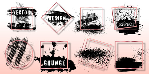 Dirty artistic grunge vector texture. Design elements, boxes and frames for text. Inked splatter dirt stain brushes with drops blots.  Dirty artistic design elements, spray graffiti stencil.
