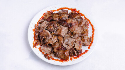 Turkish beef portion doner kebab top view 