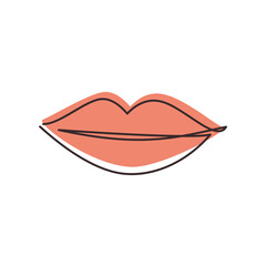 Vector lips continuous one line drawing illustration. Female hand drawn mouth linear silhouette icon. Minimal design element for print, banner, Valentine’s card, wall art poster, brochure, postcard.