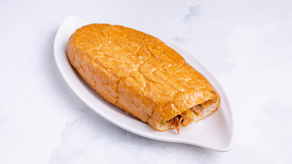 Chicken doner kebab in plate top view isolated