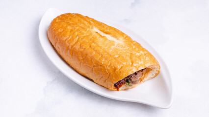 Beef doner kebab in plate top view isolated