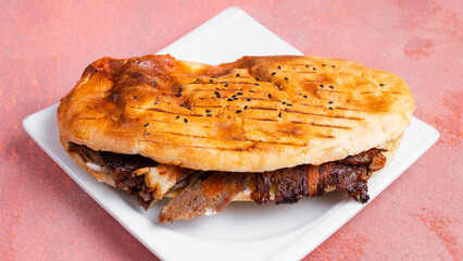 Beef doner kebab in plate top view isolated