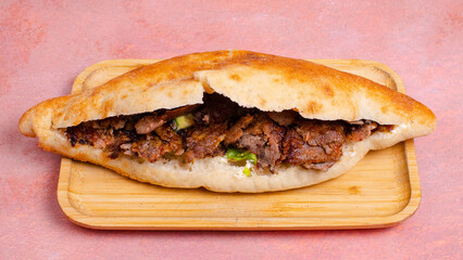 Beef doner kebab in plate top view isolated