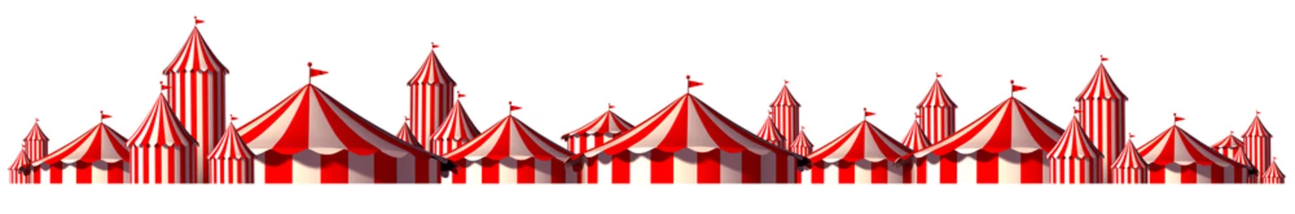 Foto op Aluminium Circus horizontaal ontwerp en festival achtergrond met lege ruimte als een big top tent carnaval plezier en entertainment icoon voor een theatraal feest festival geïsoleerd op een witte © freshidea