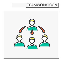 Leadership color icon. Leader distributes commands to employees. Workflow management.Teamwork concept. Isolated vector illustration