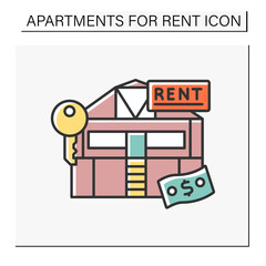Rent color icon. Comfortable modern building for lease. Fixed amount of money. Apartment for rent concept. Isolated vector illustration