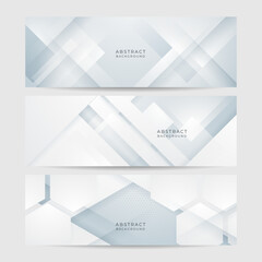 Fototapeta premium White abstract banner. Modern elegant white gray banner with creative design and shiny lines. Minimal vector stripes design. Simple texture graphic element. Vector abstract pattern background template