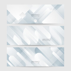 Fototapeta premium White abstract banner. Modern elegant white gray banner with creative design and shiny lines. Minimal vector stripes design. Simple texture graphic element. Vector abstract pattern background template