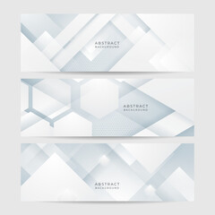 Fototapeta premium White abstract banner. Modern elegant white gray banner with creative design and shiny lines. Minimal vector stripes design. Simple texture graphic element. Vector abstract pattern background template