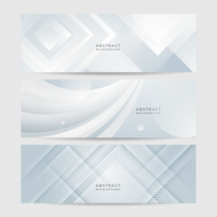 White abstract banner. Modern elegant white gray banner with creative design and shiny lines. Minimal vector stripes design. Simple texture graphic element. Vector abstract pattern background template