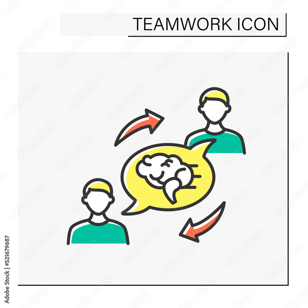 Aufkleber idea color icon. exchanging common ideas or strategies. thinking activity between two men. brainstor