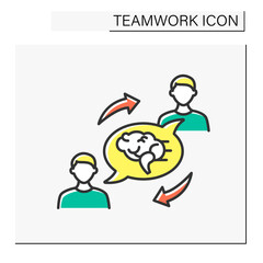 Idea color icon. Exchanging common ideas or strategies. Thinking activity between two men. Brainstorm. Discussion.Effective work. Teamwork concept. Isolated vector illustration