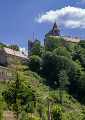 Fototapeta na wymiar Pernstejn castle view from the garden
