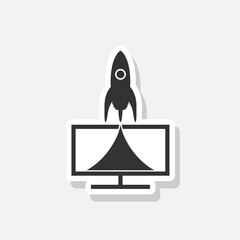 Rocket tech logo design sticker isolated on white
