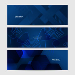 Modern dark blue banner geometric shapes corporate abstract technology background. Vector abstract graphic design banner pattern presentation background web template.