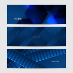 Modern dark blue banner geometric shapes corporate abstract technology background. Vector abstract graphic design banner pattern presentation background web template.