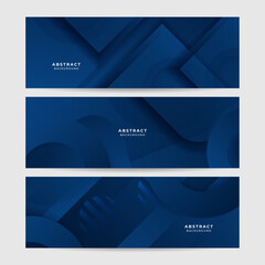 Modern dark blue banner geometric shapes corporate abstract technology background. Vector abstract graphic design banner pattern presentation background web template.