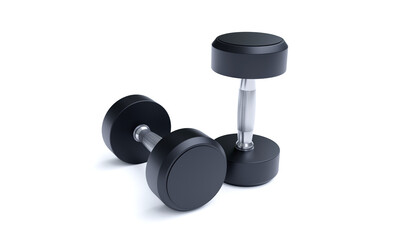 Obraz na płótnie Canvas Dumbbells isolated on white background, gym equipment, stainless steel and rubber coated. 3D Rendering