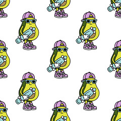 color avocado with a skateboard in sneakers seamless pattern on a white background