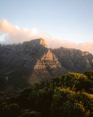 Cape Town, Table Mountain during sunset in South Africa.