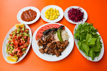 Chicken wings barbeque in a dish with BBQ grill sauce . Izgara tavuk kelebek sis kanat. Tavuk sis,...