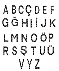 Turkish latin alphabet letters set isolated on white background.