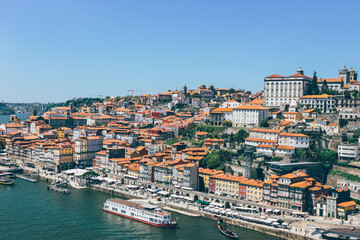 View of Oporto city from top on the other side of Duoro river 