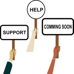 hand holding paddle with marketing texts illustration set pack, vector isolated billboard