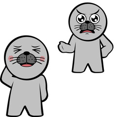 ashamed standing chibi seal kid character cartoon expressions set collection in vector format